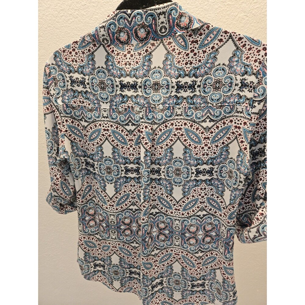 Express Portofino Shirt Small S Slim Fit Paisley Medallion Blouse Roll Tab - Picture 8 of 13
